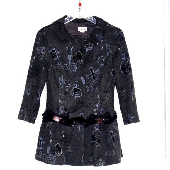 Son Jung Wan 2007 Charcoal Gray Futuristic Print Embellished Snap Front Blouse - Picture 2 of 15
